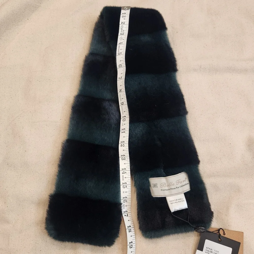 New Belle Fare FauxReal Emerald Black Faux Fur Scarf Neck Warmer Neiman Festival